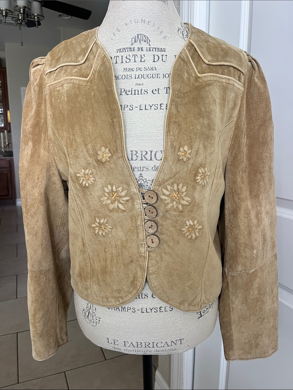 Vintage Landhause genuine suede tan Boho western embroidered jacket